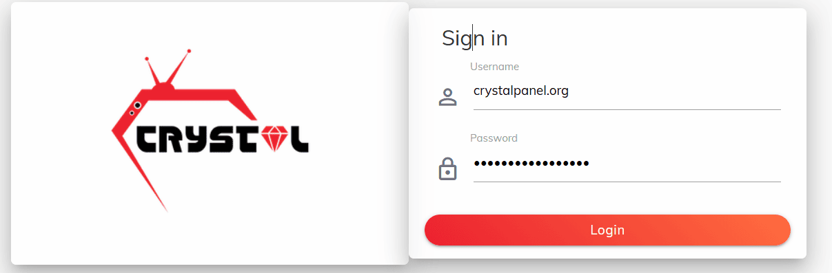 CrystalPanel IPTV reseller dashboard showing credits and account tools